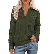PRETTYGARDEN Fall Cable Knit Sweaters for Women 2025 Long Sleeve Loose Chunky Polo V Neck Sweater...