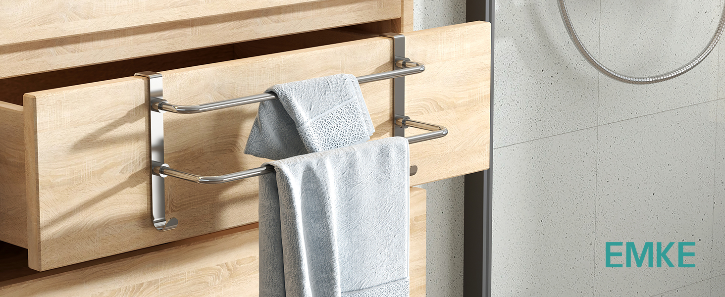 EMKE Double Towel Rail, Bathroom Over the Door Hanging Towel Rack with