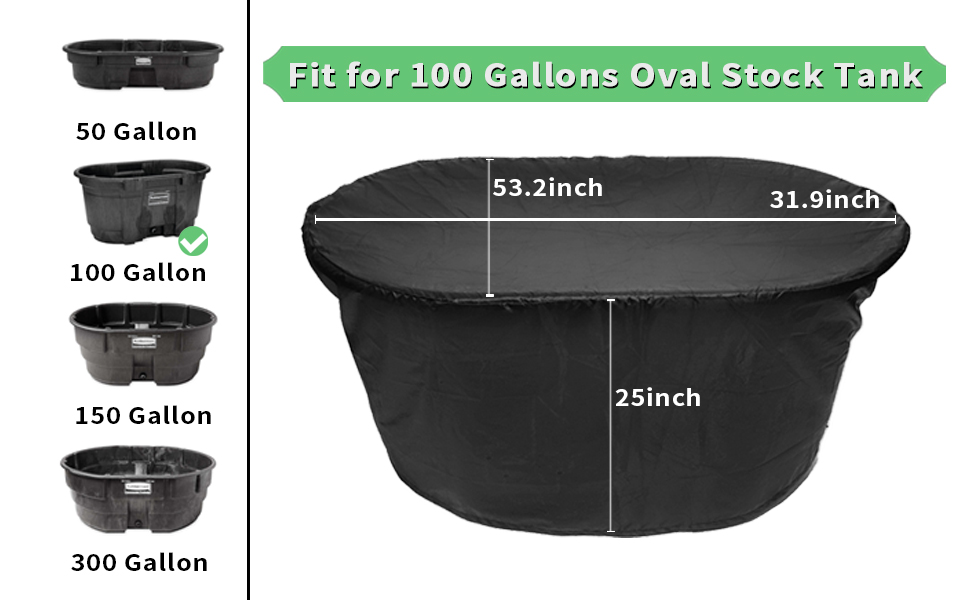 Stock Tank Cover for 100 Gallon, Oval Water Tank Cover, Made of 420D Waterproof and
