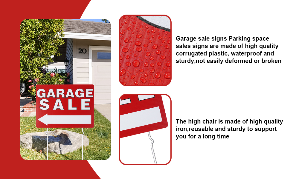 3 Pcs Garage Sale Sign Kit,Double Sided Red Yard Sale Signs