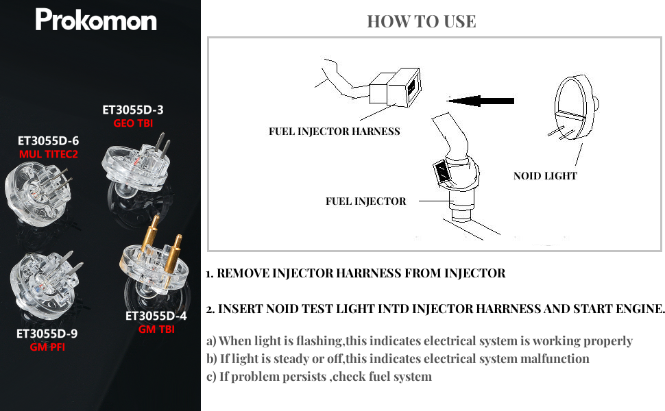 Noid Light Test Kit, Fuel Injector Tester Tool Noid Light Set, Fuel Light Fuel