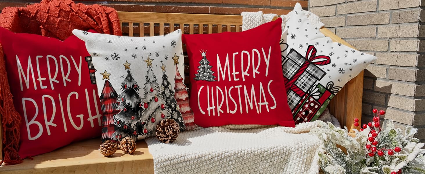 GEEORY Christmas Throw Pillow Covers 16x16 Inch Set of 4