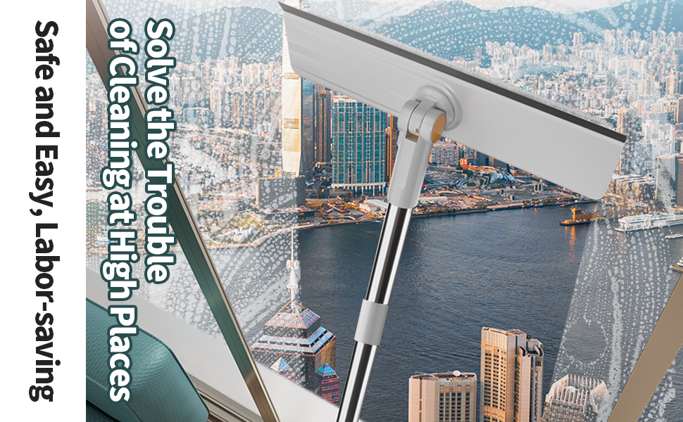 Window Cleaner, 2 in 1 Extendable Window Squeegee Cleaner with Long Handle and Rotating Head