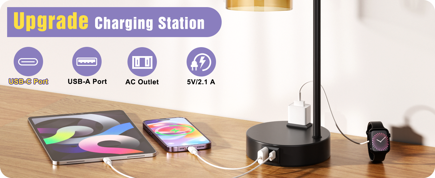 lamp with usb port and outlet