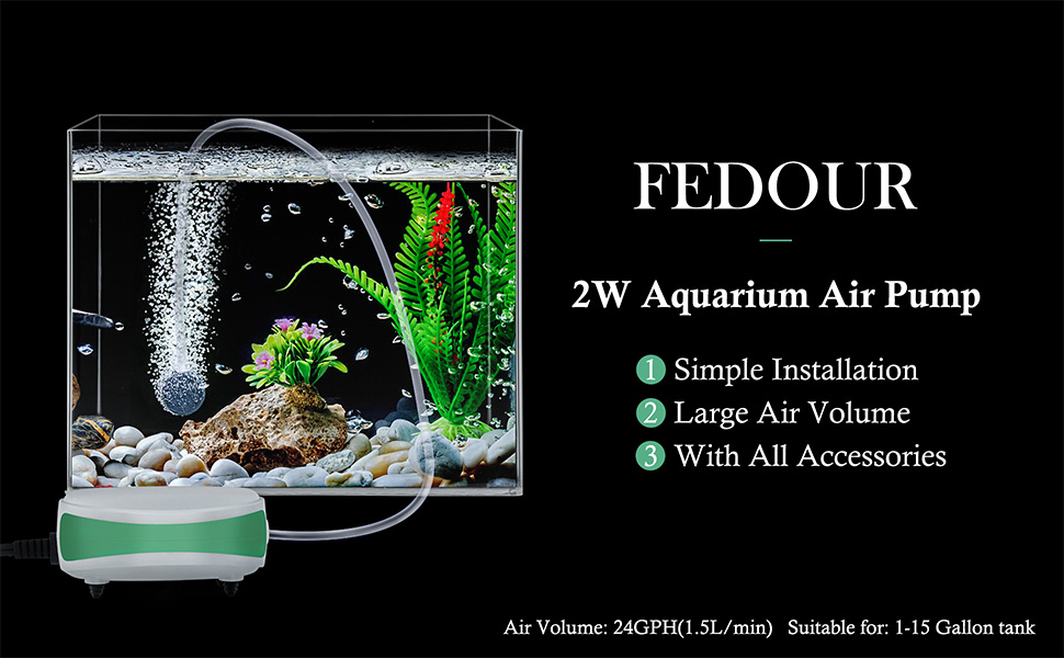 FEDOUR Mini Aquarium Air Pump, Fish Tank Whisper Aerator, Single Outlet