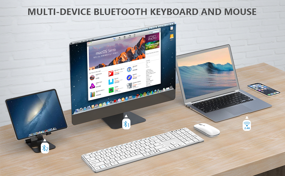 Bluetooth Keyboard and Mouse, MultiDevice 2.4G Wireless
