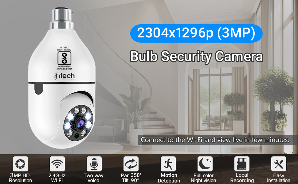 3MP bulb camera with panoramic lens, designed for 360-degree surveillance