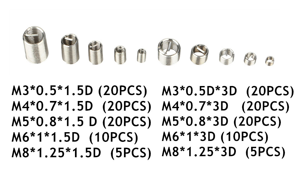 Walfront 150Pcs Thread Repair Inserts M3 M4 M5 M6 M8