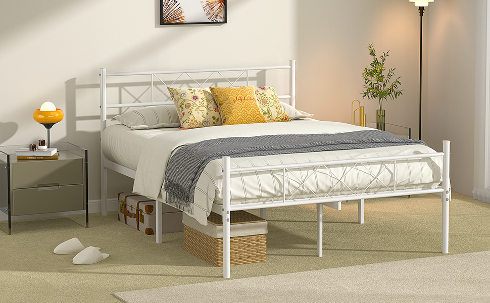 VECELO Queen Metal Platform Bed Frame with Headboard