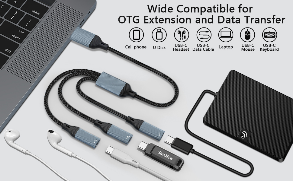 USB to USB C Splitter, USB A to 3 USB C Female Cable USB C