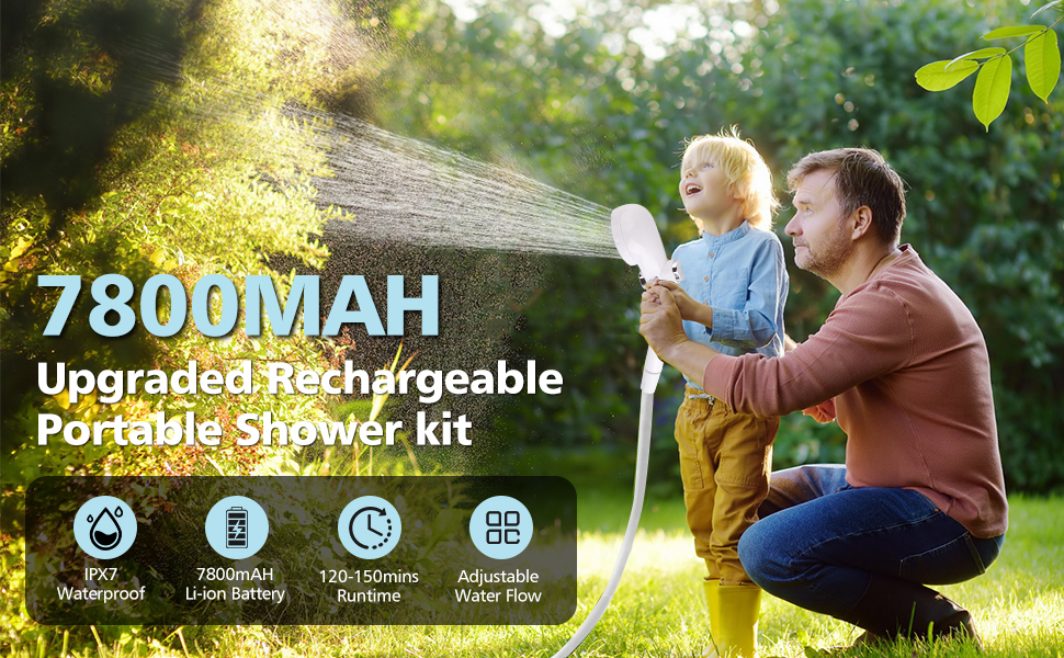 B013 Portable Camping Shower, 7800mAh Rechargeable Camp