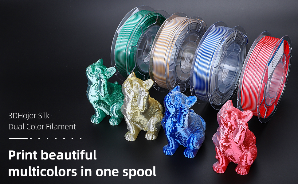 3D Printer Filament Bundle, Silk PLA Filament 1.75mm, Dual Color Filament 200gX 4 Spools Silk Filament Bundle Multicolor 9 Silk PLA filament bundle