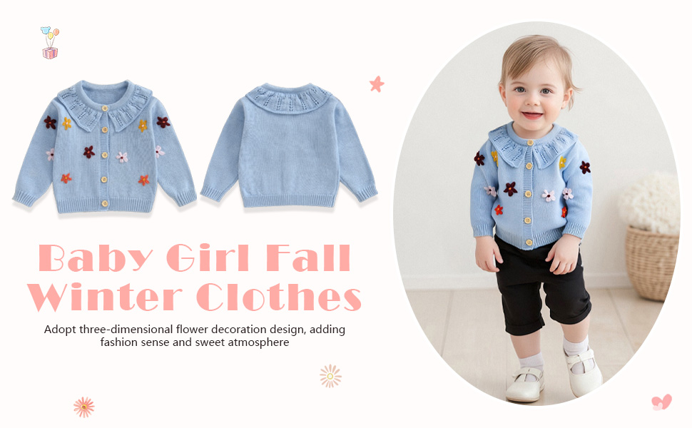 Toddler Baby Girl Fall Winter Clothes Cardigan Sweater Infant Knit Floral Knitwear Knitted Outfit 