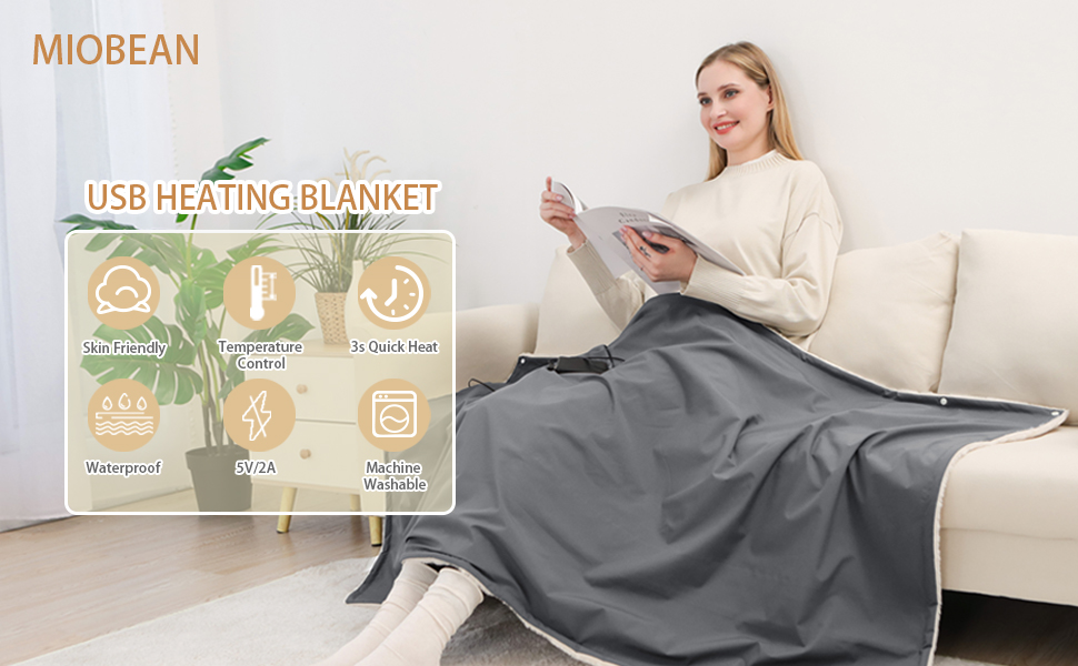 MIOBEAN Portable Heated Blanket with Battery Operated