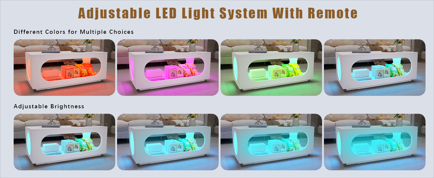  White Led Coffee Table for Living Room,Rectangular Contemporary Center Table with Storage