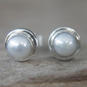 NOVICA Handmade .925 Sterling Silver Pearl Stud Earrings for women jewelry fashion accessory gift