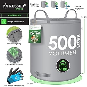 Tuinzak (grijs, 500L, set van 4)