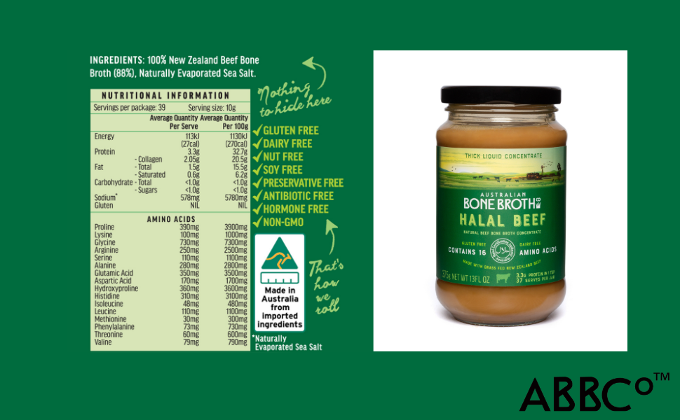 ABBCo Halal Beef Bone Broth Concentrate Beef Flavor Goodness 100 New