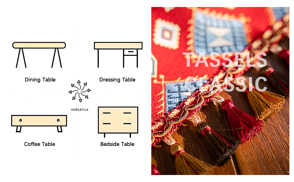 Beetozee 13×72 Inch Table Runner Tassels Series for Kitchen Dining Table Holiday Decoration