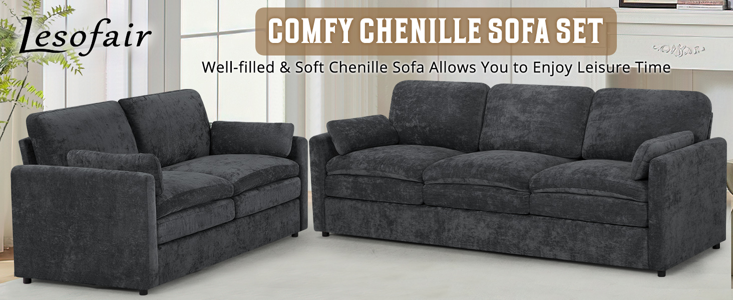 Classic Chenille Sofa Set with 2 Extra Armrest 9 Modern Chenille COUCH SET