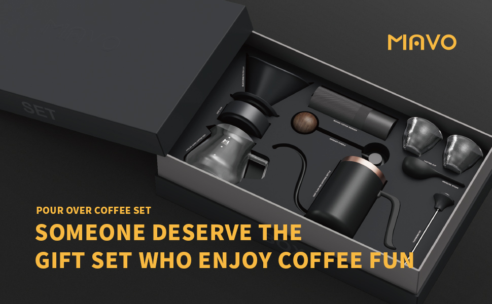MAVO Pour Over Coffee Maker Set Includes Manual Coffee Grinder,Pour Over Kettle