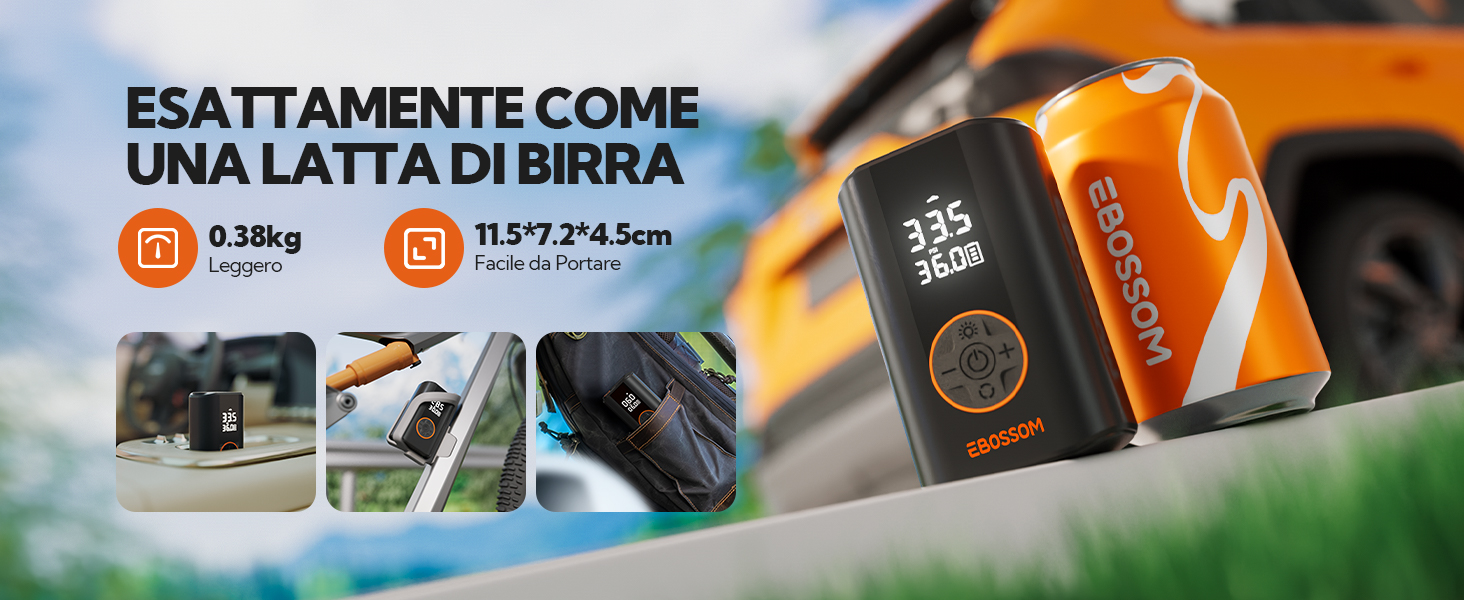 Il testo recita: 'ESATTAMENTE COME UNA LATTA DI BIRRA'. Foto ravvicinata che mostra dispositivi automobilistici o elettronici nei colori arancione e nero montati in quello che sembra essere un veicolo.