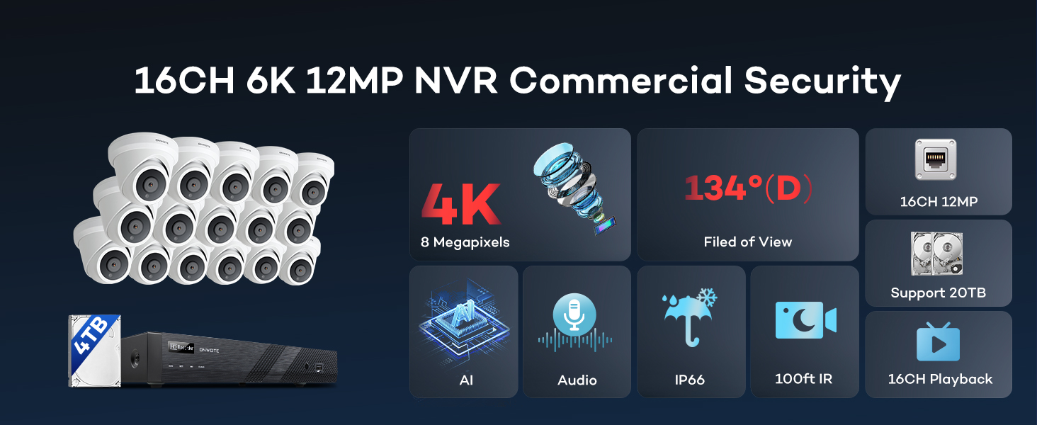 onwote 4k security camera system 16 channel poe poe ip business commercial