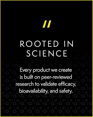Black background with text reading 'ROOTED IN SCIENCE' and description about product research and development.