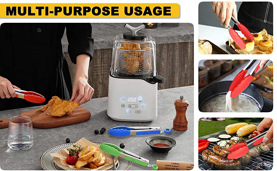 HINMAY 7Inch Mini Tongs with Silicone Tips Small Serving Tongs Kitchen