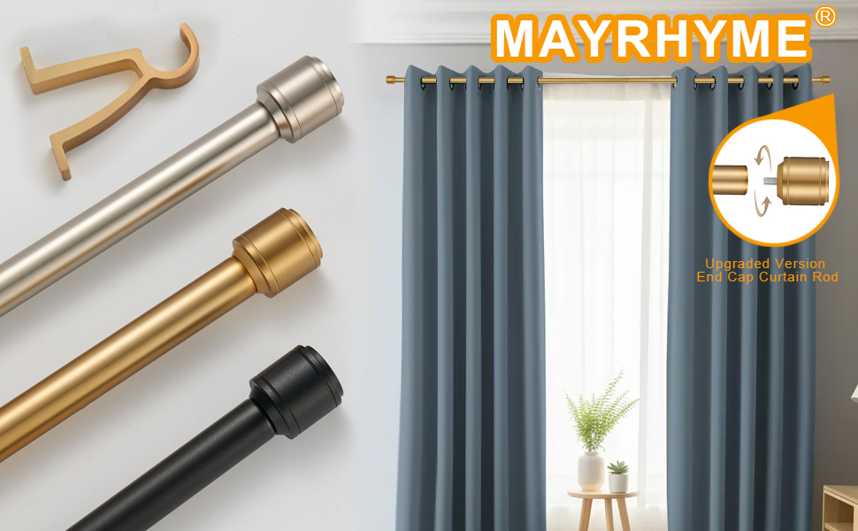 Warm Gold Curtain Rod for Windows 16 to 86 Inch,Internal