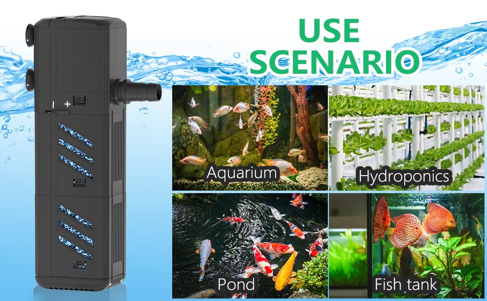 HezsCam Fish Tank Filter 4in1 Internal Aquarium Filter 8W, 800L/H