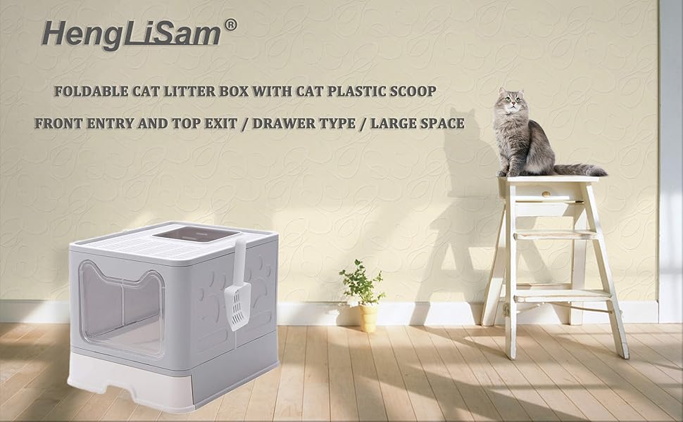 Cat Litter Box, Large Foldable Cat Litter Box with Lid