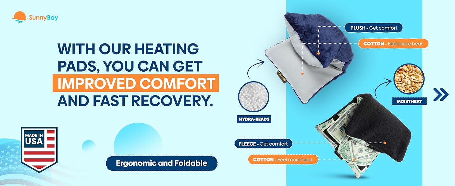 comfort fast recovery fleece and cotton foldable heat pack small lightweight moist beads