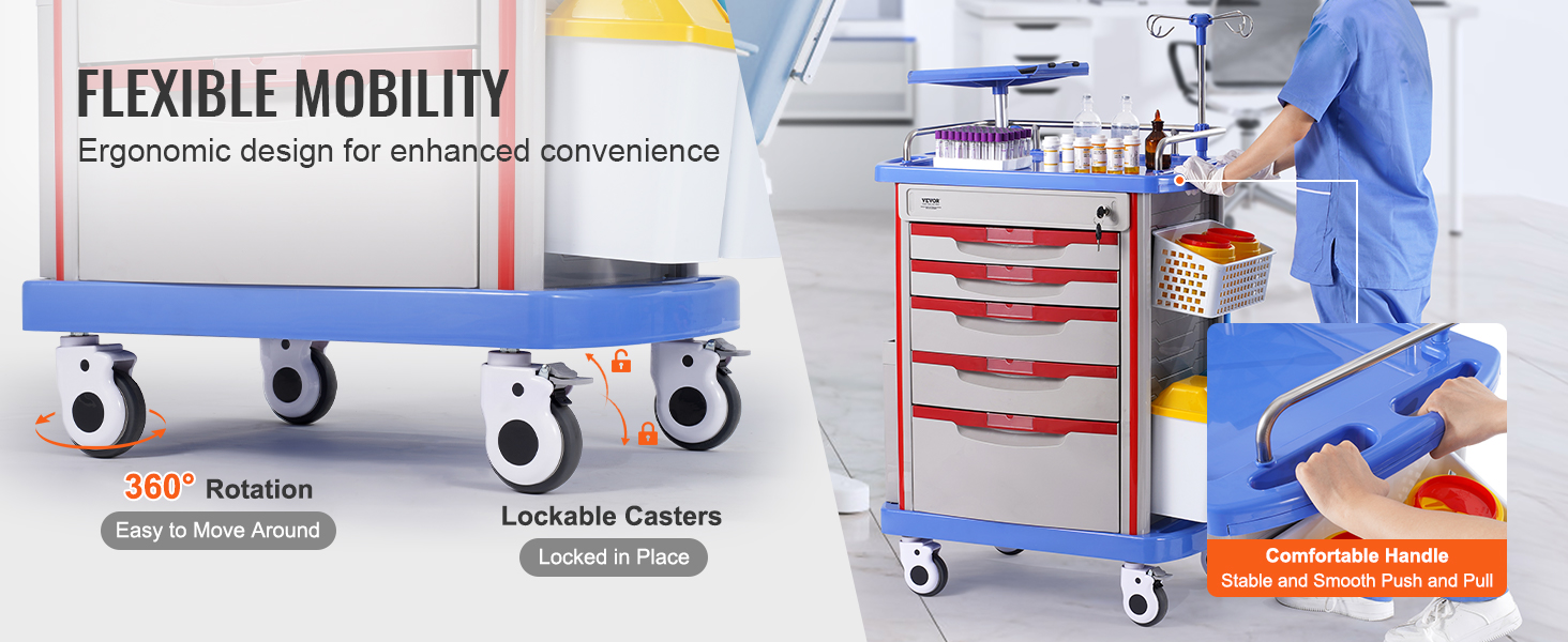 VEVOR 5 Tiers Lab Carts, Lab Utility Cart with 5 Drawers