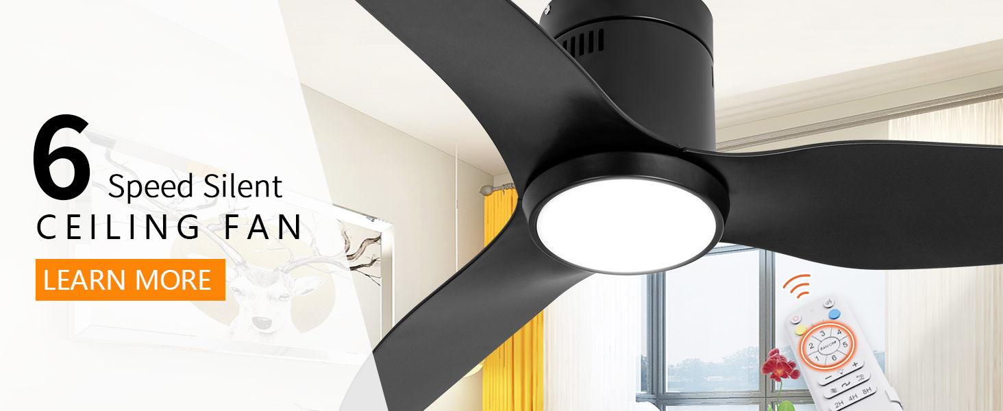 Ceiling fan with silent DC 6-speed reversible motor, reversible for winter and summer use