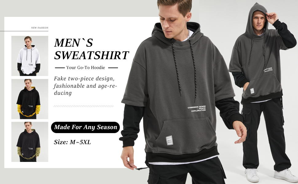 Eocicvvi Hoodie Mens Hooded Sweatshirt Patchwork Casual