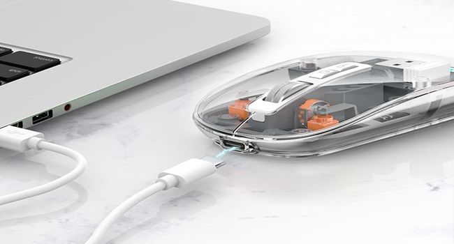 Wireless Bluetooth5.1&2.4G Mini Lightweight Mouse,Transparent Clear
