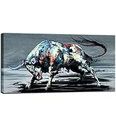 sechars - Cool Animal Canvas Wall Art Fighting Bull Painting for Living Room Home Office Farmhous...