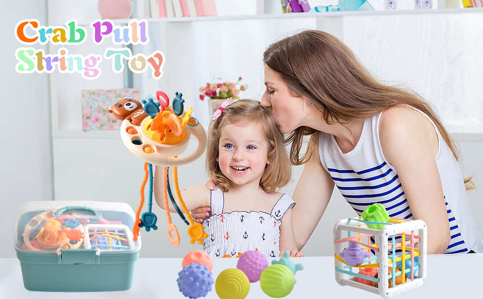 Pull String Infant Toys Explore Sensory toy SHAPE SORTER SENSORY BIN BUILDING BLOCKS STACKING RINGS
