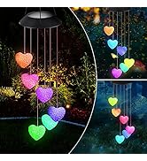 Fohil Solar Wind Chimes Solar Heart Wind Chime Outdoor Color Changing Solar Wind Spinner Decorati...