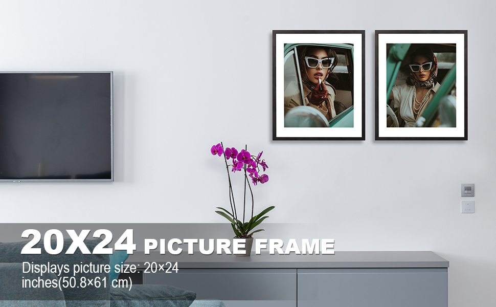 HOMESEVEN 20x24 Frame, 20x24 Picture Frame Matted to 16x20, Solid Wood Poster Frame