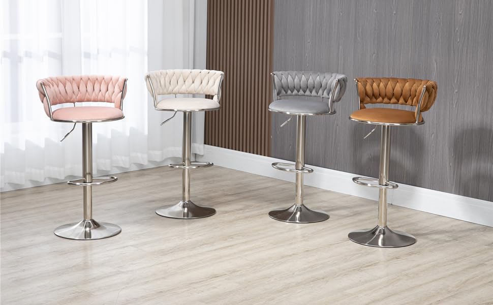Kakotito Bar Stools with Back and Footrest, Adjustable Barstools with Silver Legs