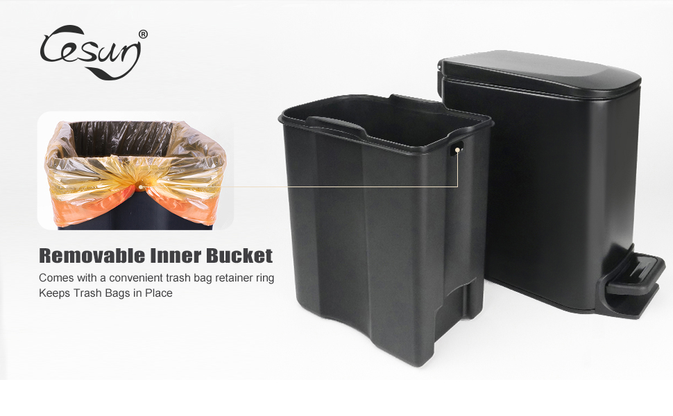 Cesun Small Bathroom Trash Can with Lid Soft Close, Step