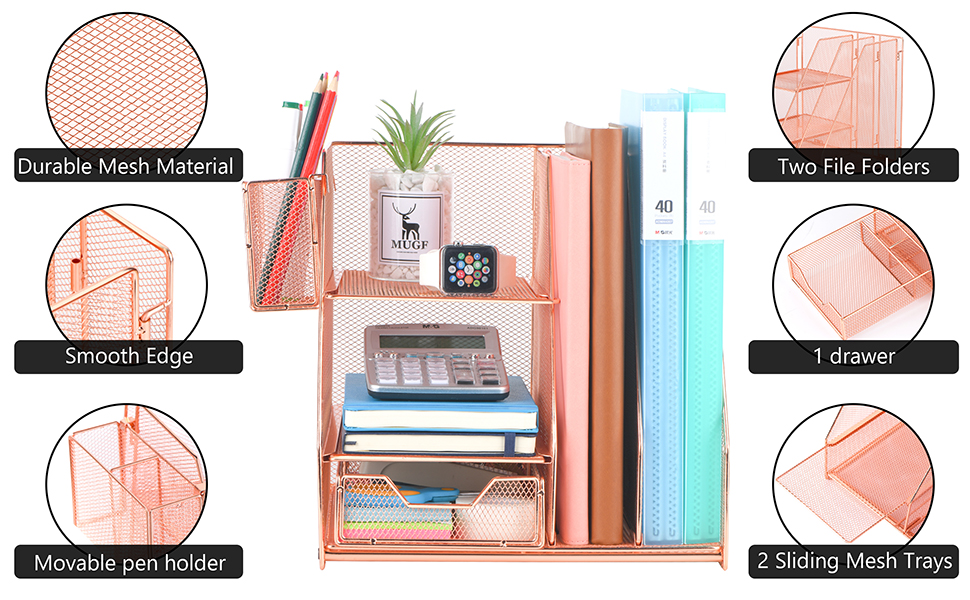 Rose Gold Desk Accessories, Office Supplies Desk Organizer