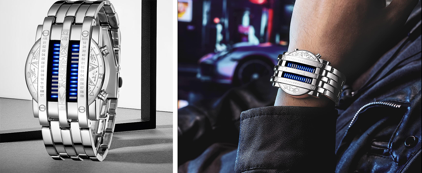 Creative Mens Binary Matrix Blue LED Digital Watch