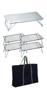 ユニフレーム フィールドラック ブラック×3、ステンレス天板  4点セット フィールドラック ステンレス天板Ⅲ - ユニフレーム アウトドア