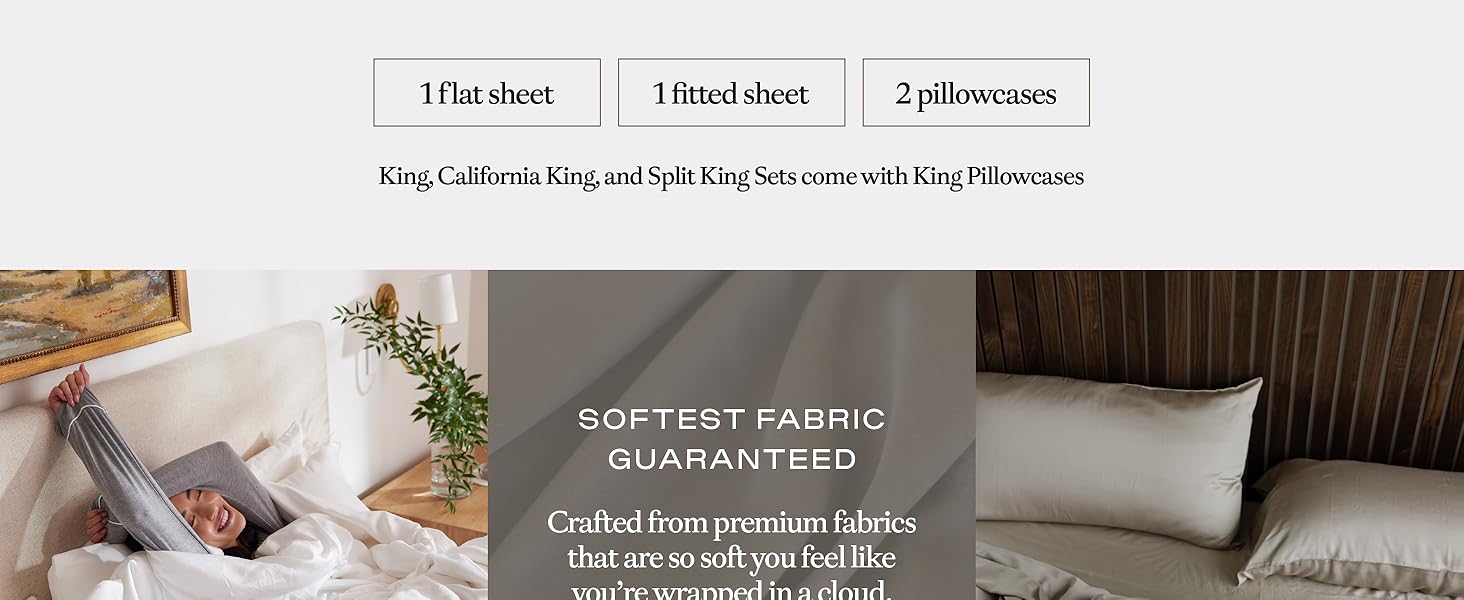 1 flat sheet, 1 fitted sheet, and 2 pillowcases