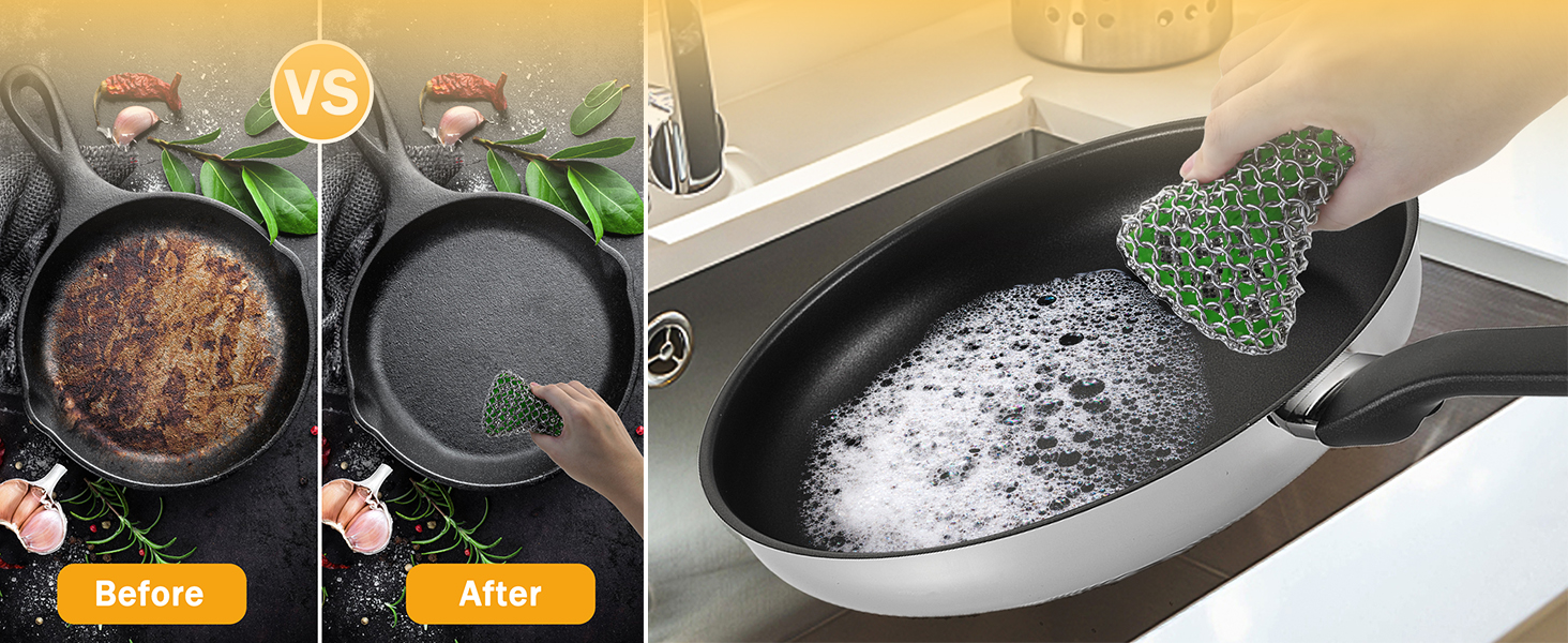 Cast Iron Cleaner Scrubber Chainmail Scrubber with 2in1