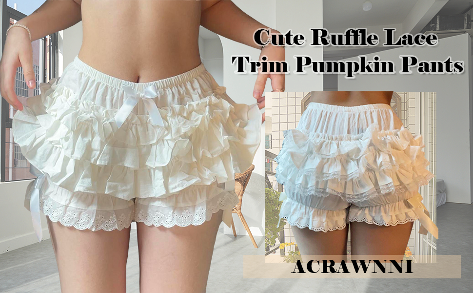 Acrawnni Women Y2k Lace Splice Shorts Lolita Layered
