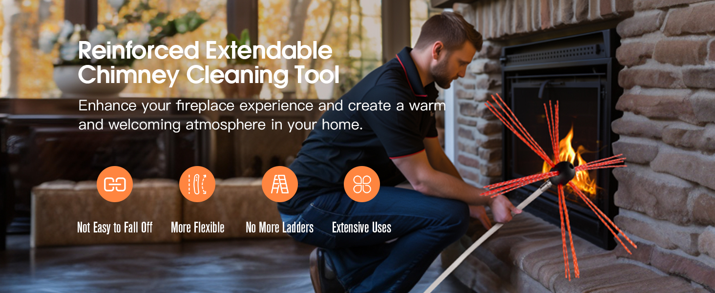 Morinoli 26 Feet Chimney Sweep Kit, Chrome Button Locking System, Chimney Cleaning